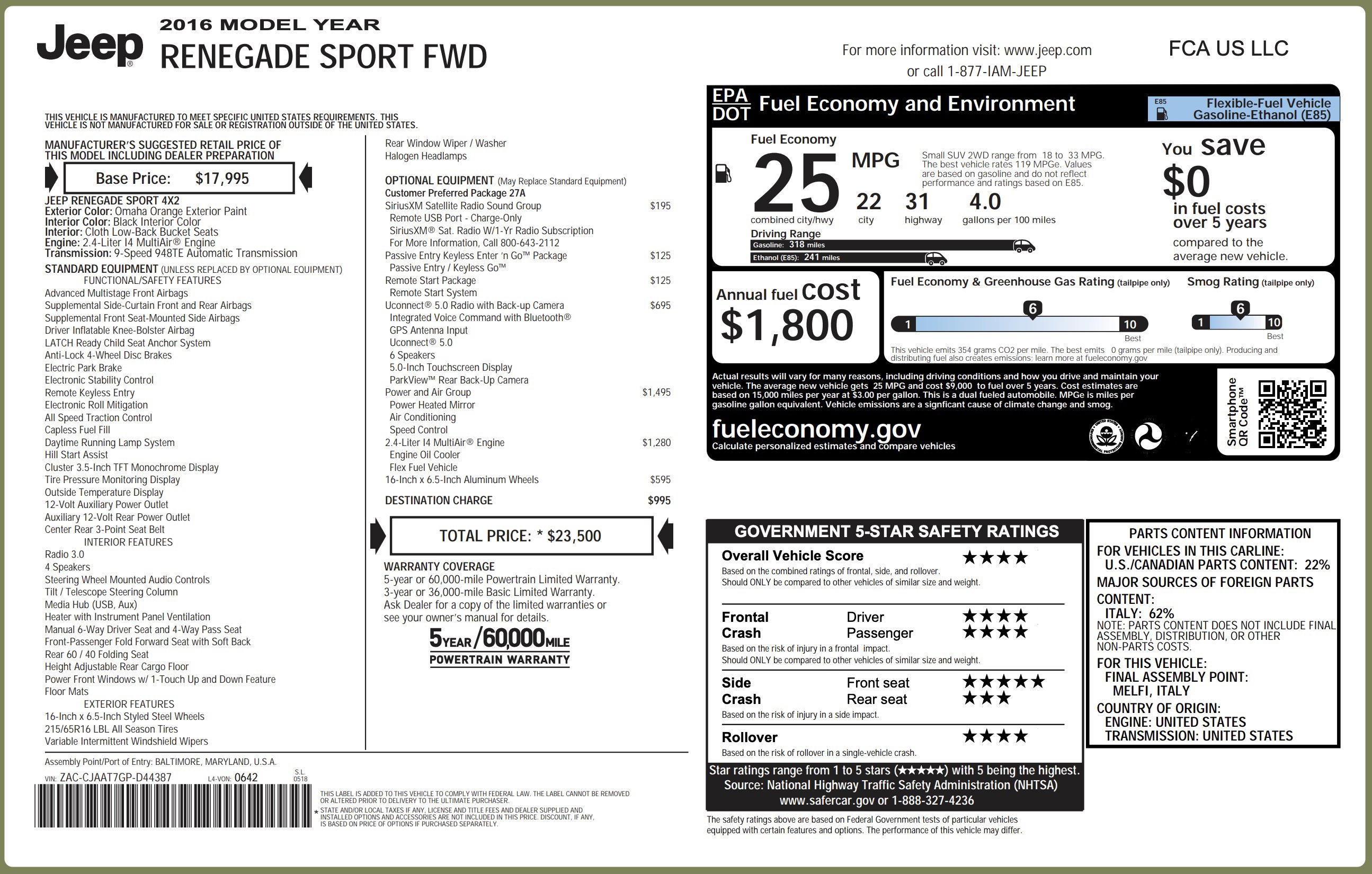 Used 2016 Jeep Renegade Sport w/ Power & Air Group image 4