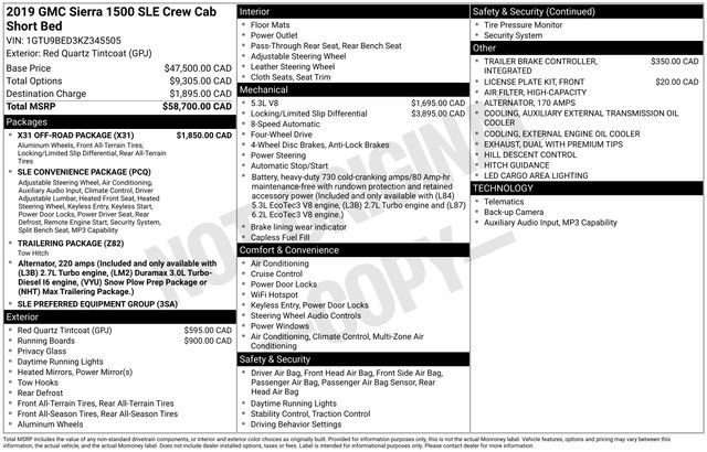 Used 2019 GMC Sierra 1500 SLE w/ X31 Off-Road Package AWD/4WD image 29
