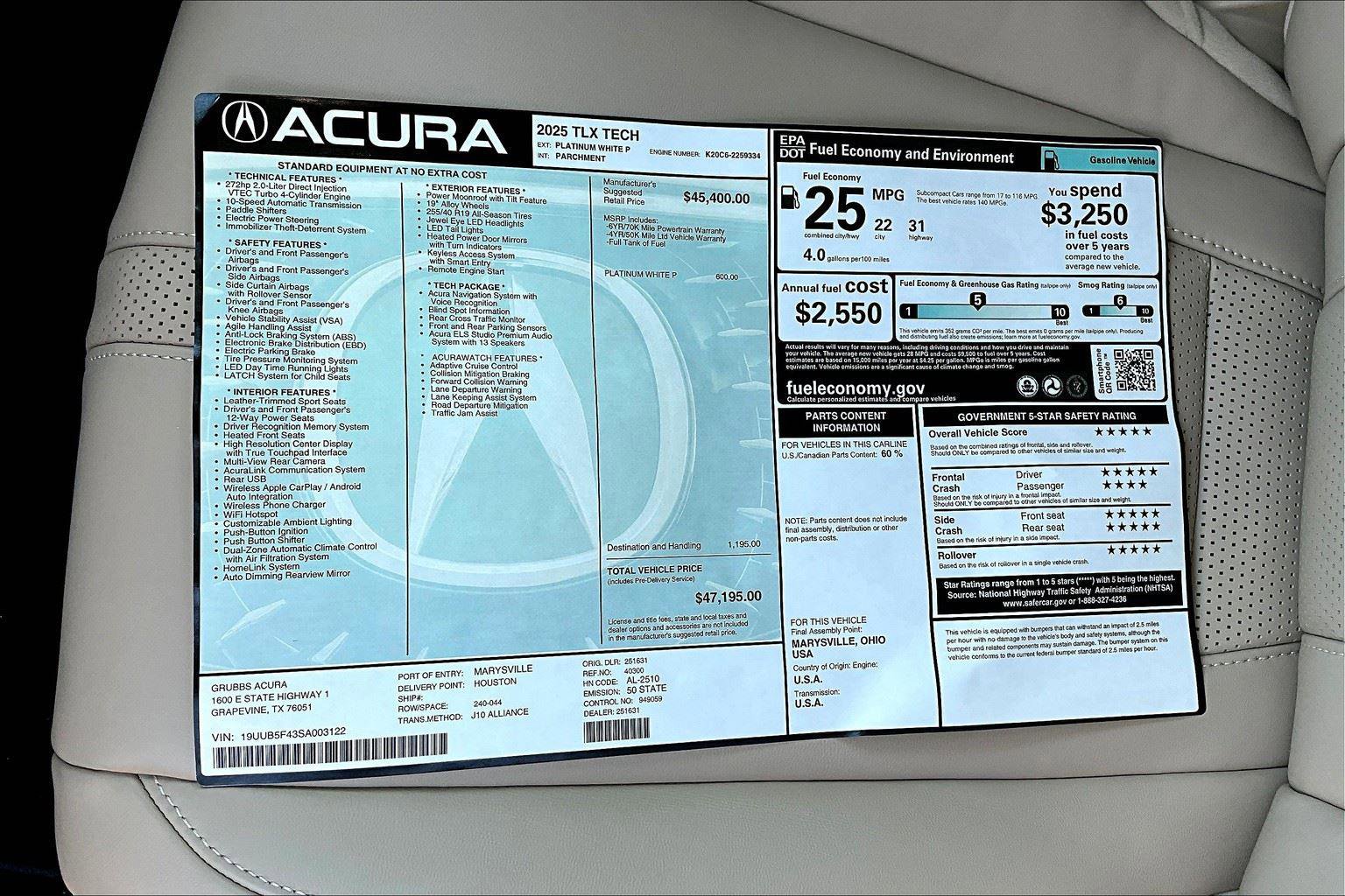 New 2025 Acura TLX w/ Technology Package image 24