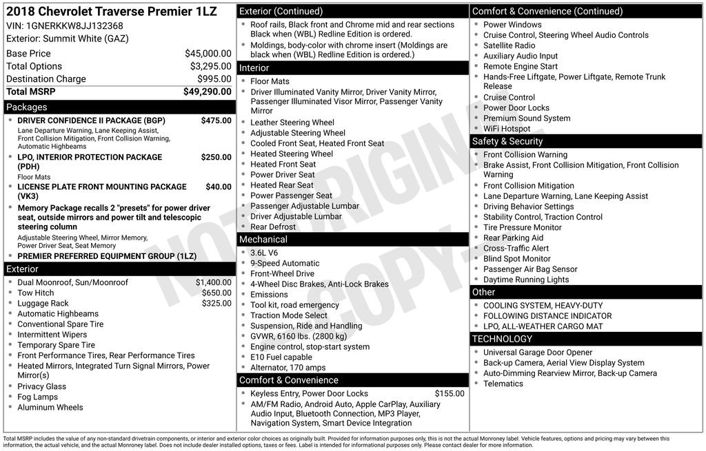 Used 2018 Chevrolet Traverse Premier w/ Driver Confidence II Package image 31