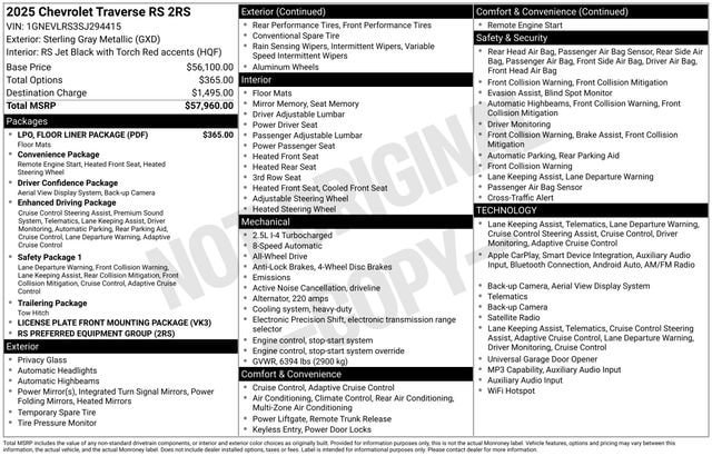 Used 2025 Chevrolet Traverse RS w/ LPO, Floor Liner Package AWD/4WD image 2
