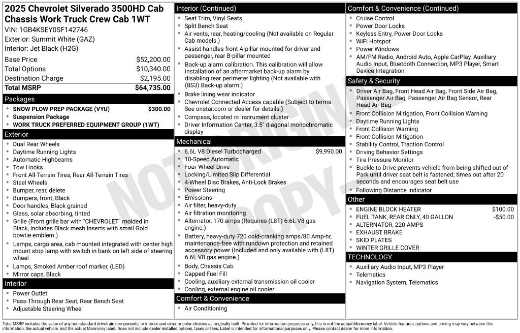 New 2025 Chevrolet Silverado 3500 W/T w/ Snow Plow Prep Package AWD/4WD image 8