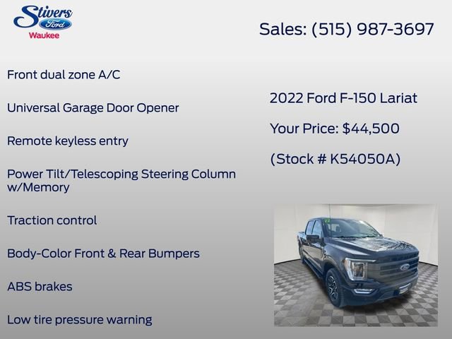 Certified 2022 Ford F150 Lariat w/ Equipment Group 502A High image 33