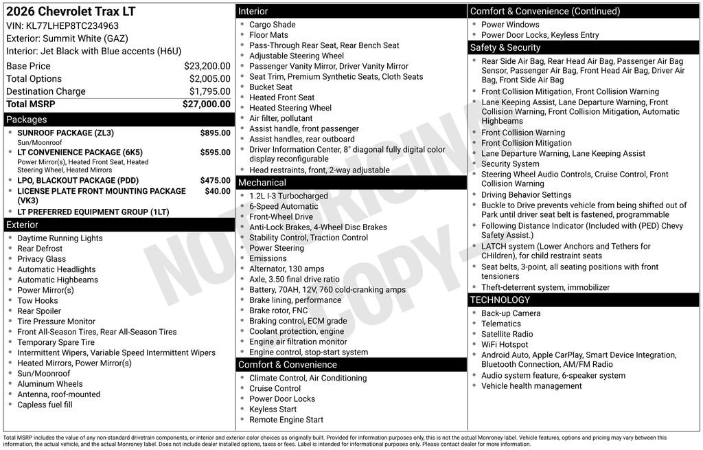 New 2026 Chevrolet Trax LT w/ Sunroof Package FWD image 30