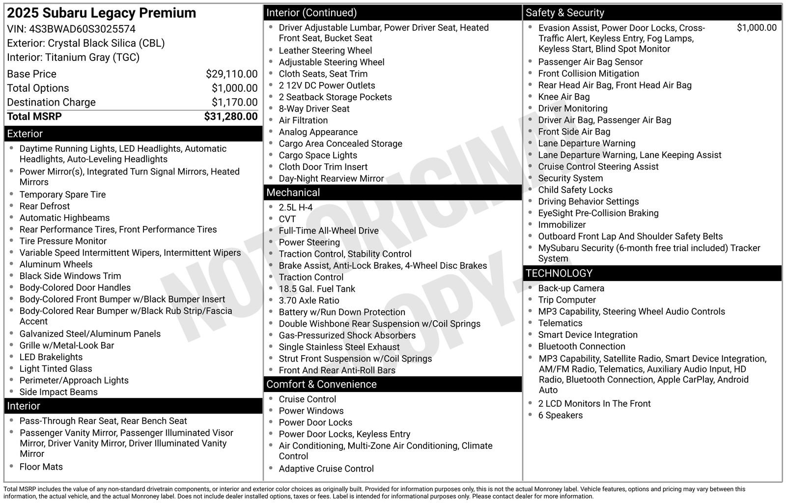 Certified 2025 Subaru Legacy Premium AWD/4WD image 17