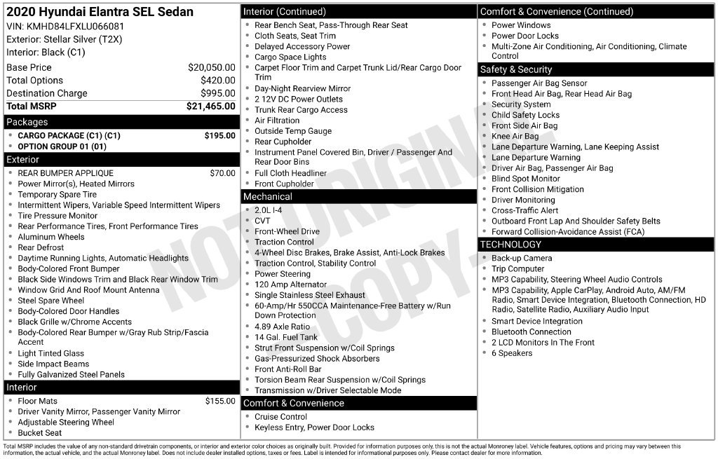 Used 2020 Hyundai Elantra SEL w/ Cargo Package (C1) FWD image 2