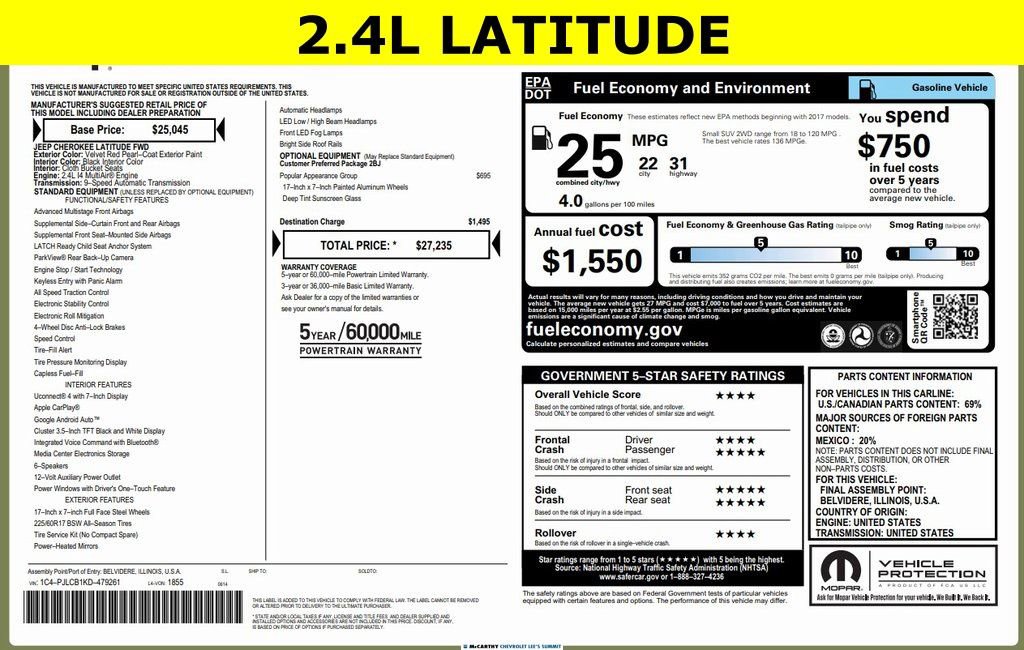 Used 2019 Jeep Cherokee Latitude w/ Popular Appearance Group image 2