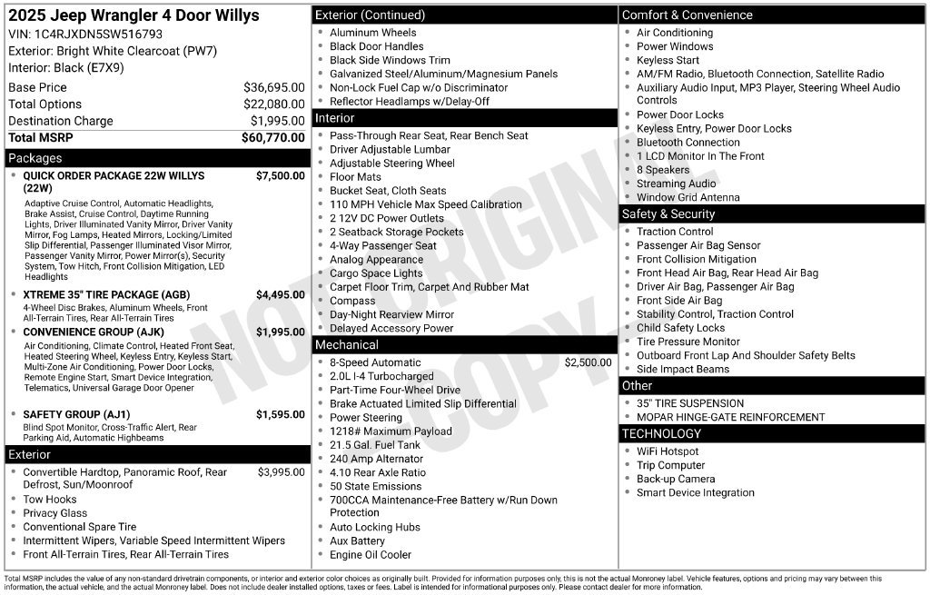 New 2025 Jeep Wrangler Unlimited Sport AWD/4WD image 6
