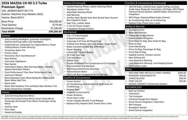 New 2026 MAZDA CX-90 3.3 Turbo w/ Premium Sport Pkg image 27