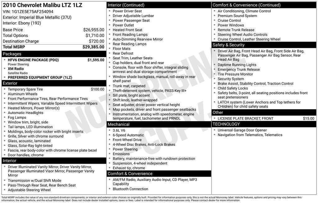 Used 2010 Chevrolet Malibu LTZ w/ HFV6 Engine Package