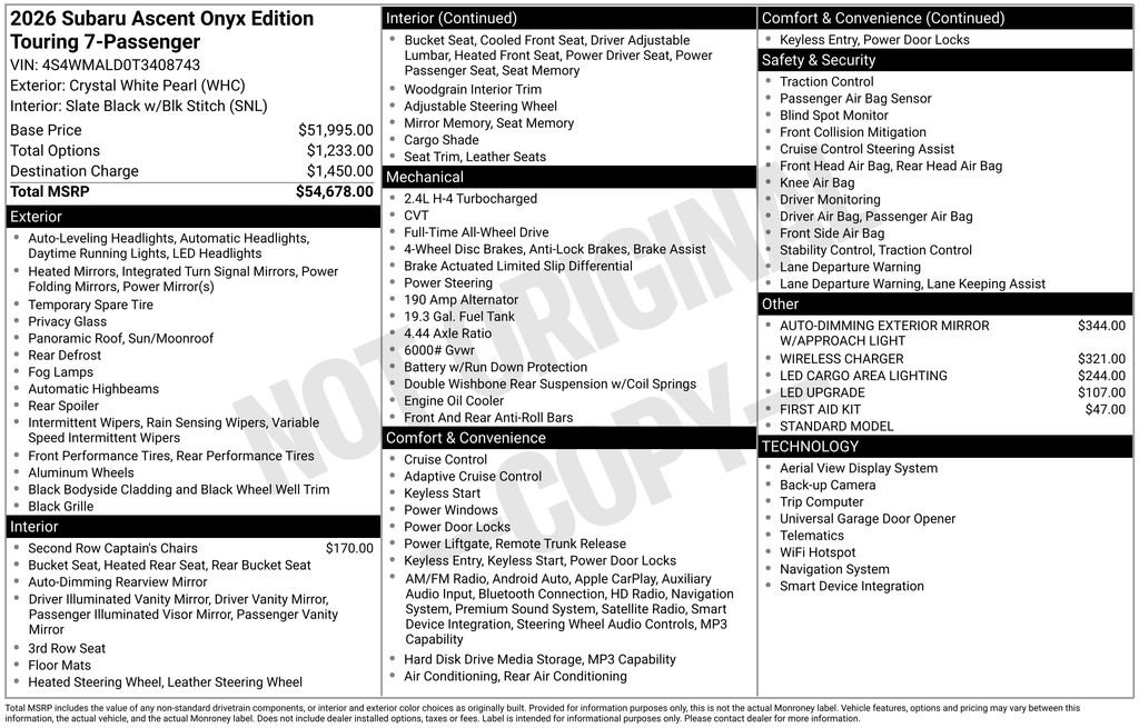 New 2026 Subaru Ascent Bronze Edition AWD/4WD image 4