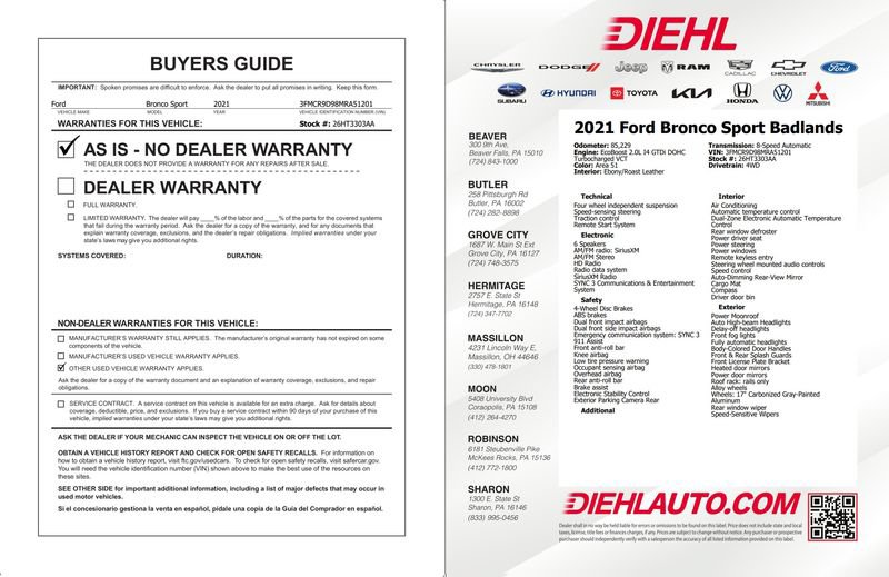 Used 2021 Ford Bronco Sport Badlands w/ Badlands Package AWD/4WD image 48