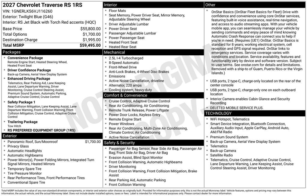 New 2027 Chevrolet Traverse RS FWD image 40