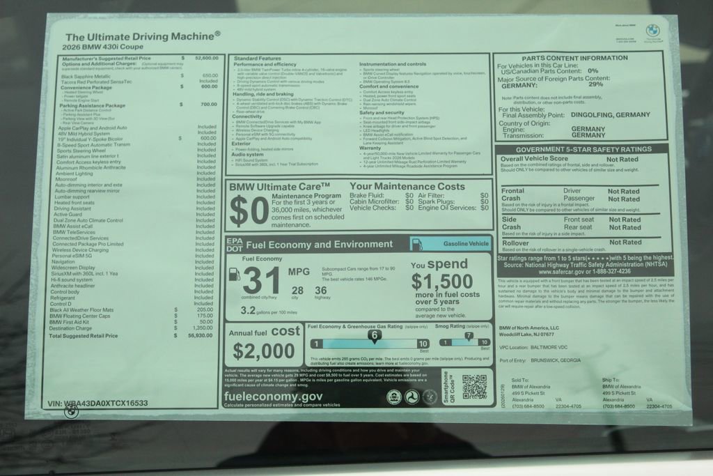 New 2026 BMW 430i Coupe w/ Parking Assistance Package RWD image 2