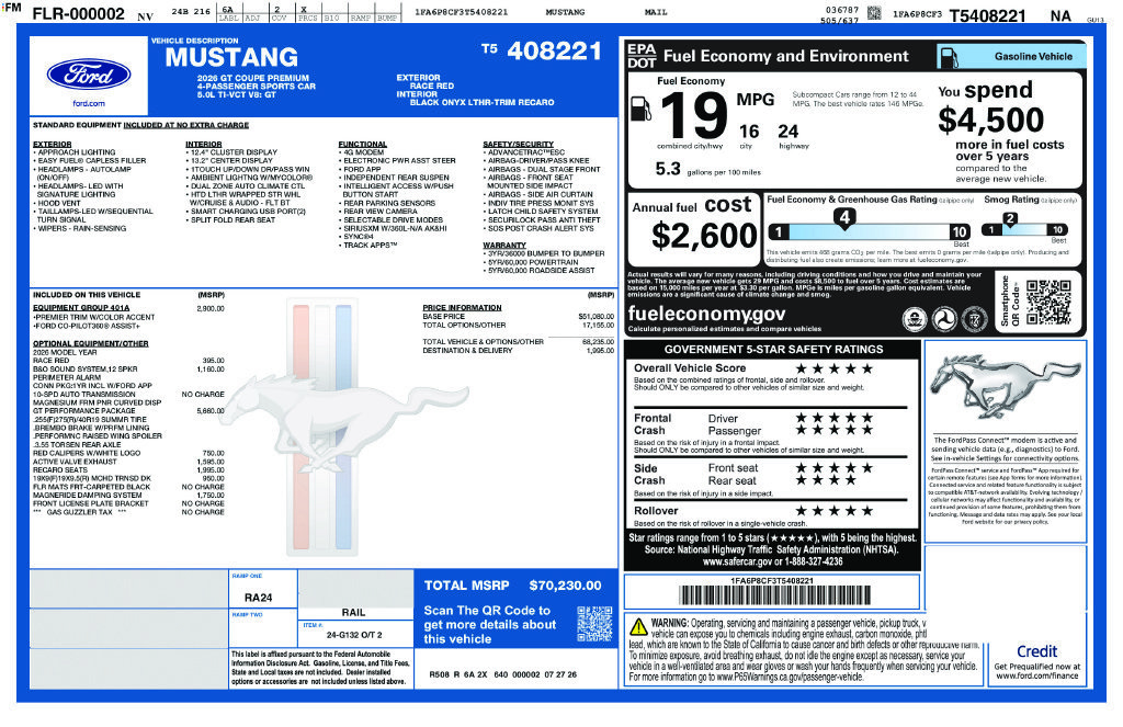 New 2026 Ford Mustang GT Premium w/ GT Performance Package RWD image 6