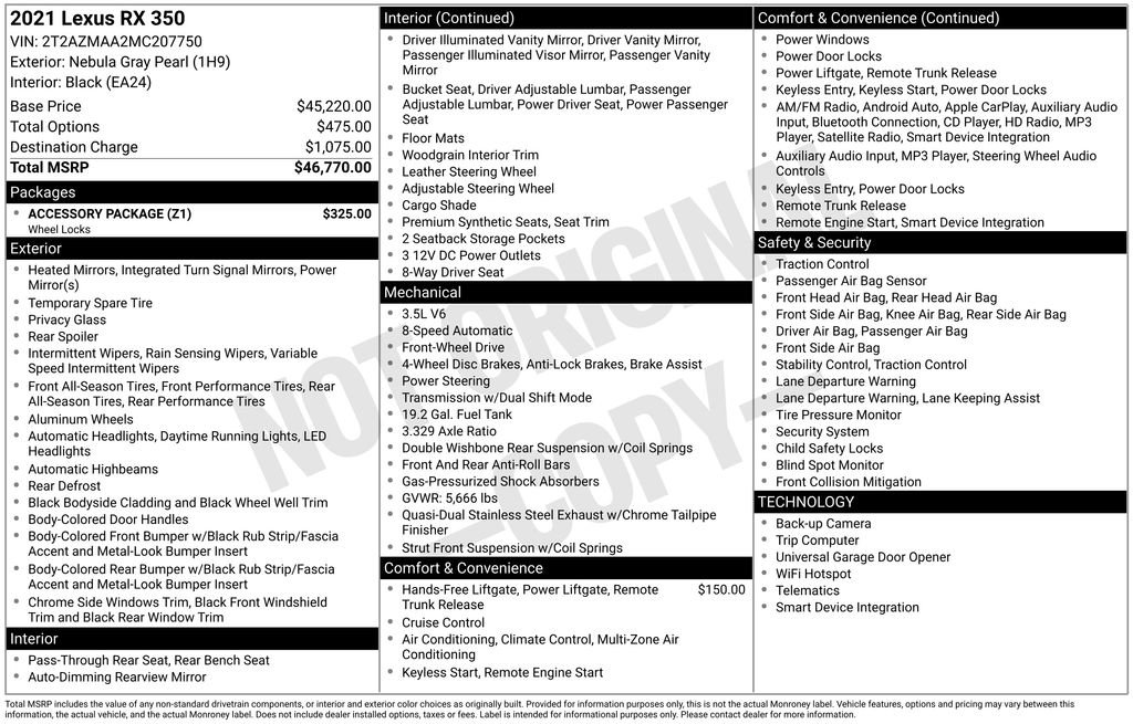 Used 2021 Lexus RX 350 FWD w/ Accessory Package image 14