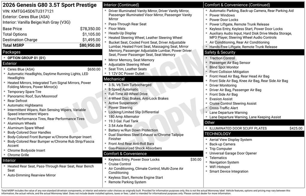 New 2026 Genesis G80 3.5T Sport Prestige image 5