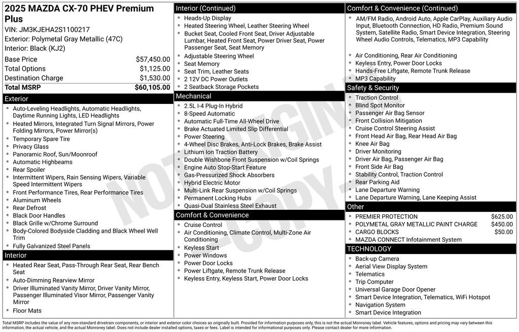 Used 2025 MAZDA CX-70 Plug-In Hybrid w/ Premium Plus image 3
