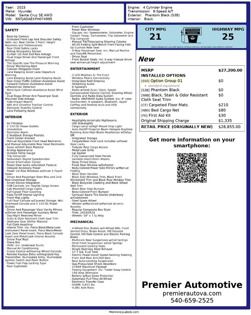 Used 2023 Hyundai Santa Cruz SE AWD/4WD image 2