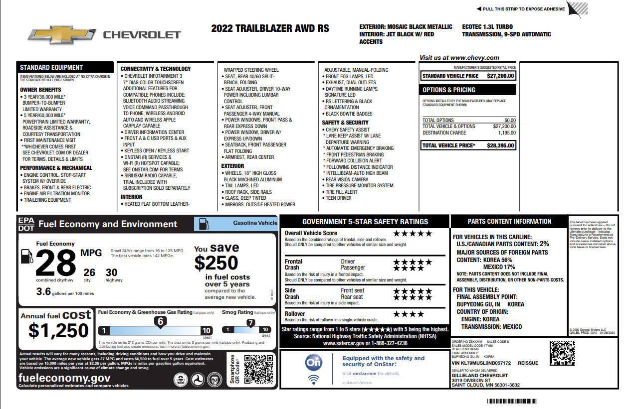 Used 2022 Chevrolet TrailBlazer RS AWD/4WD image 5
