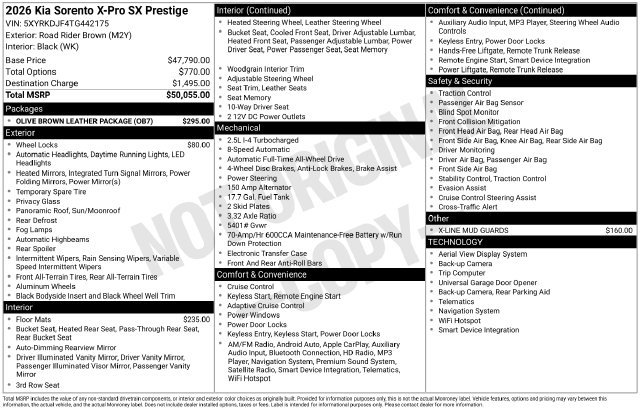 New 2026 Kia Sorento SX Prestige w/ Olive Brown Leather Package AWD/4WD image 39