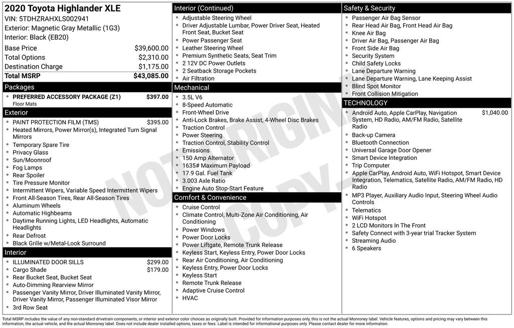 Used 2020 Toyota Highlander XLE w/ Preferred Accessory Package FWD image 11