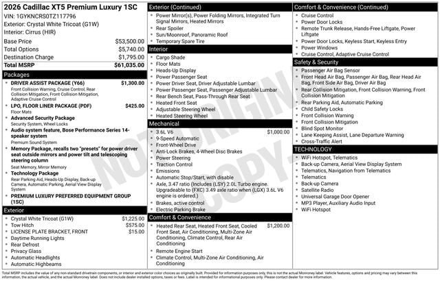 New 2026 Cadillac XT5 Premium Luxury w/ Driver Assist Package FWD image 30