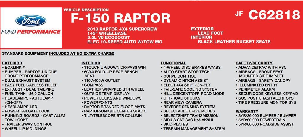 Used 2018 Ford F150 Raptor w/ Equipment Group 802A Luxury AWD/4WD image 18