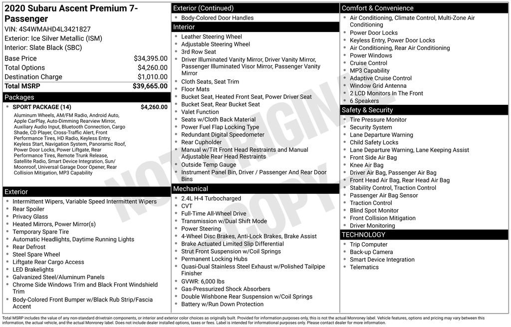 Used 2020 Subaru Ascent Premium w/ Sport Package image 6