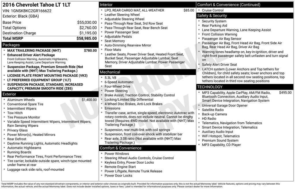 Used 2016 Chevrolet Tahoe LT w/ Max Trailering Package AWD/4WD image 20