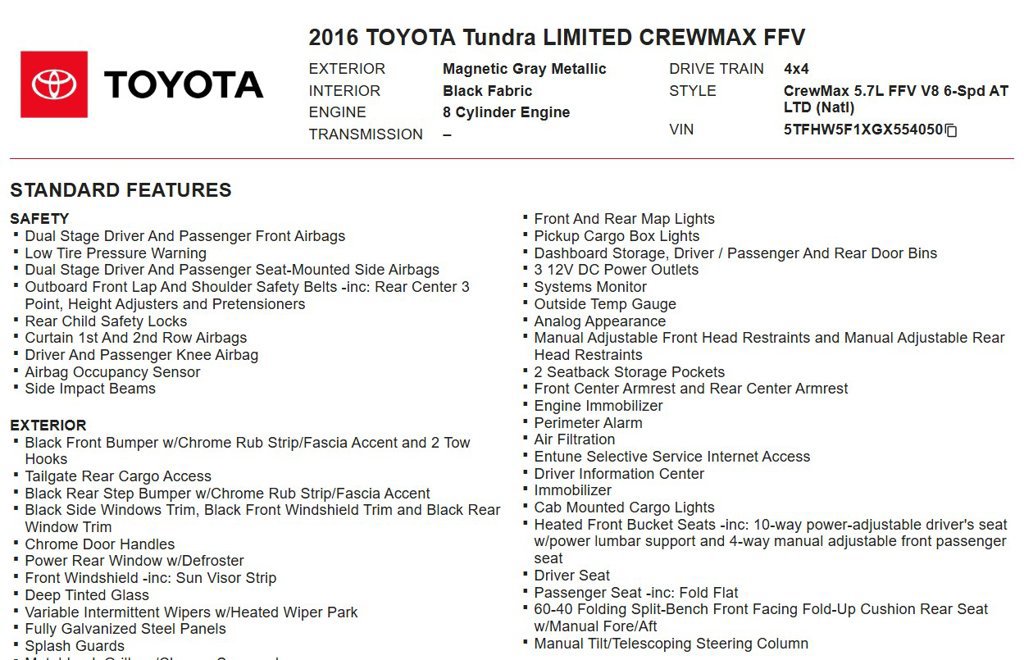 Used 2016 Toyota Tundra Limited w/ Limited Premium Package AWD/4WD image 19
