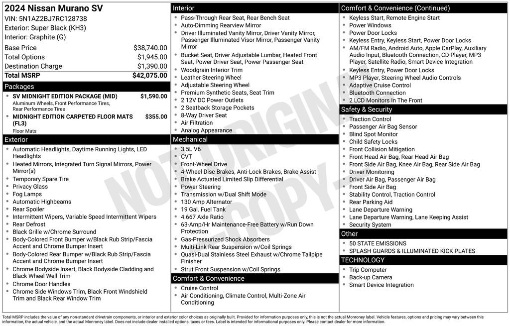 Certified 2024 Nissan Murano SV w/ SV Midnight Edition Package image 46