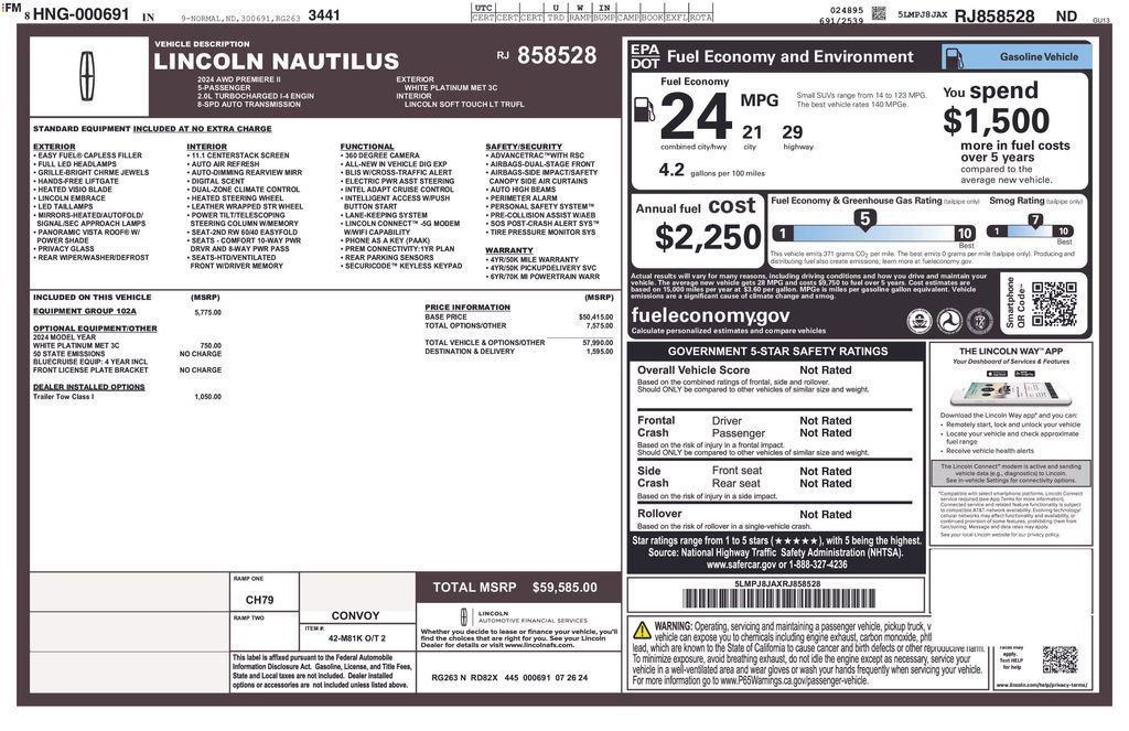 Used 2024 Lincoln Nautilus Premier w/ Equipment Group 102A image 29