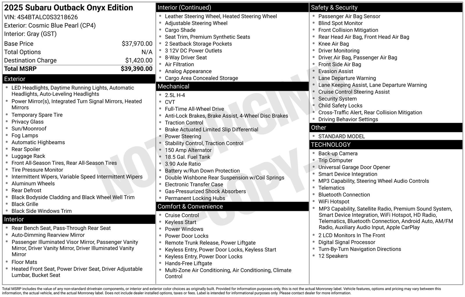 Certified 2025 Subaru Outback Onyx Edition AWD/4WD image 32