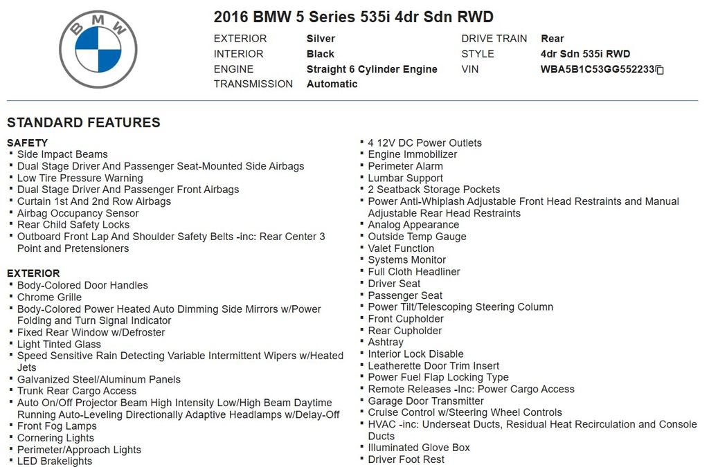 Used 2016 BMW 535i Sedan RWD image 17