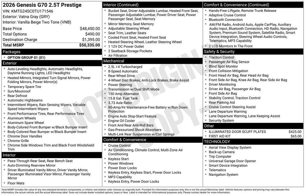 New 2026 Genesis G70 2.5T Prestige RWD image 19