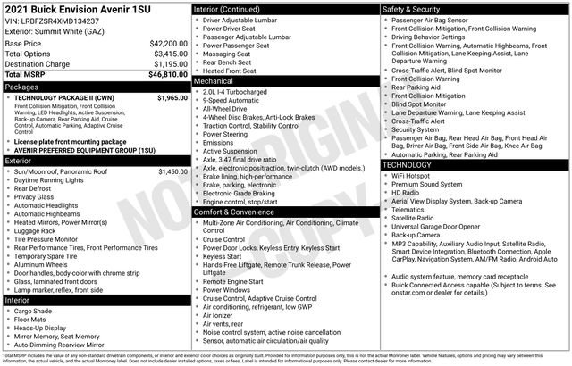 Used 2021 Buick Envision Avenir w/ Technology Package II AWD/4WD image 10