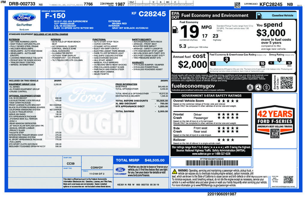 Used 2019 Ford F150 XL w/ Equipment Group 101A Mid AWD/4WD image 43
