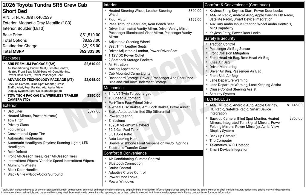 New 2026 Toyota Tundra SR5 w/ SR5 Premium Package AWD/4WD image 4