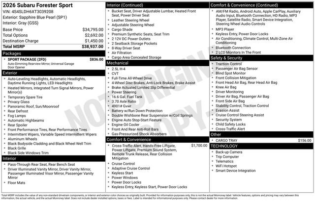 New 2026 Subaru Forester Sport w/ Sport Package image 4