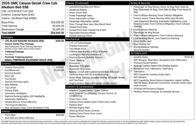 New 2026 GMC Canyon Denali w/ LPO, Black Badging Package AWD/4WD image 3