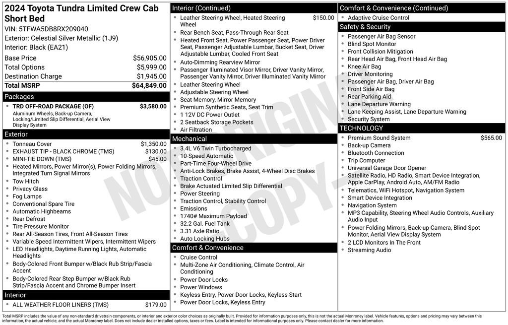 Used 2024 Toyota Tundra Limited w/ TRD Off-Road Package AWD/4WD image 37