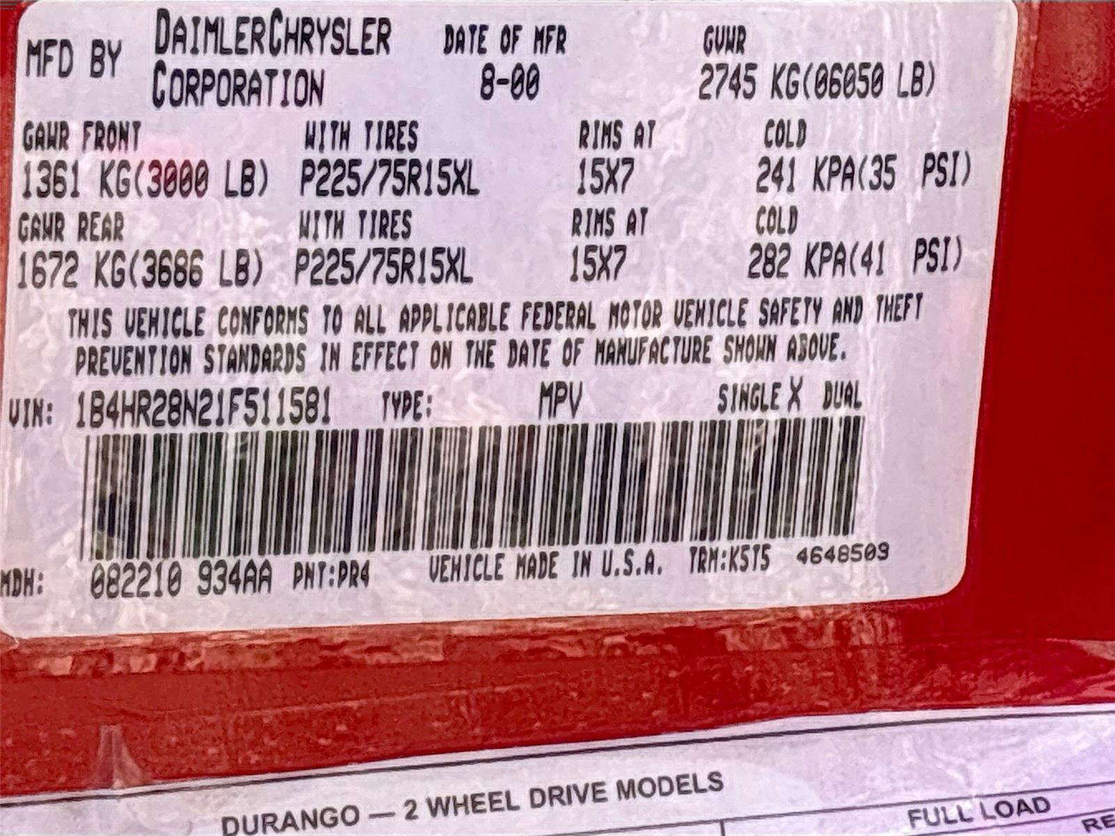 Used 2001 Dodge Durango 2WD image 30