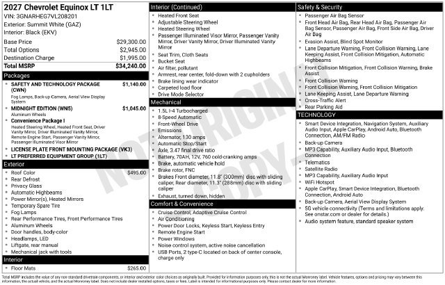New 2027 Chevrolet Equinox LT w/ Safety and Technology Package FWD image 34