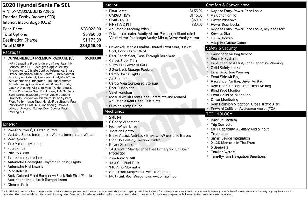 Used 2020 Hyundai Santa Fe SEL w/ Convenience + Premium Package FWD image 31