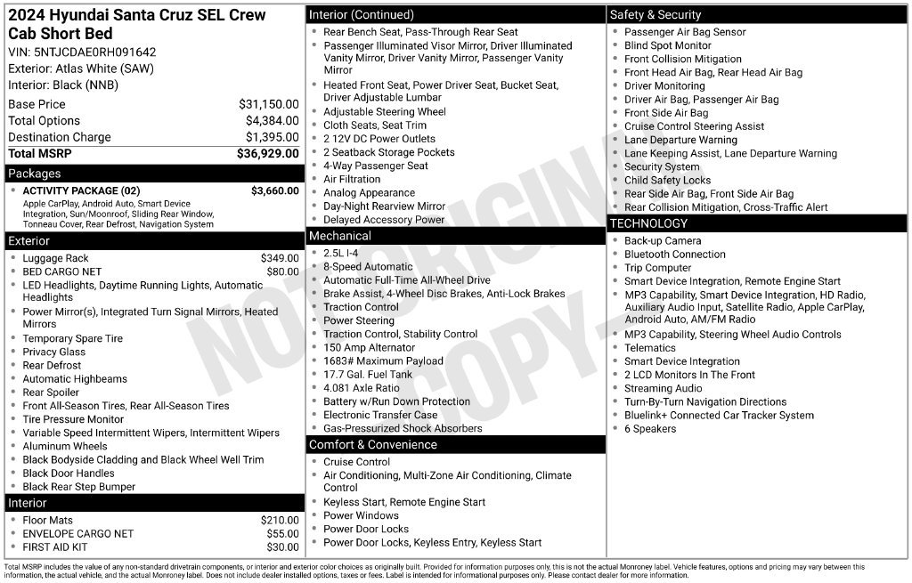 Used 2024 Hyundai Santa Cruz SEL w/ Activity Package AWD/4WD image 39