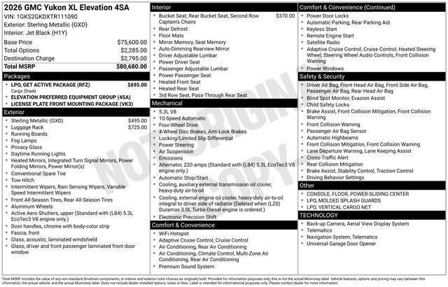 New 2026 GMC Yukon XL Elevation w/ LPO, Get Active Package image 10