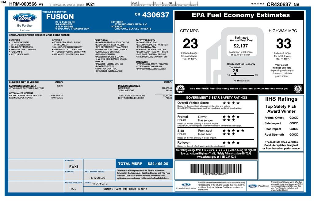 Used 2012 Ford Fusion SE FWD image 1