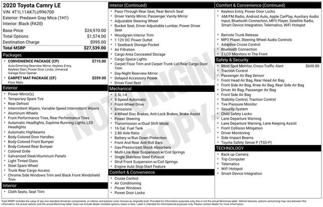 Used 2020 Toyota Camry LE w/ Convenience Package image 7