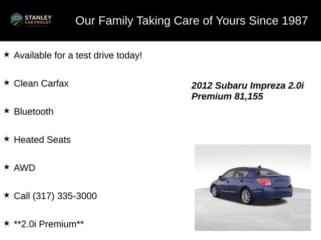 Used 2012 Subaru Impreza 2.0i Premium w/ All-Weather Pkg AWD/4WD image 9